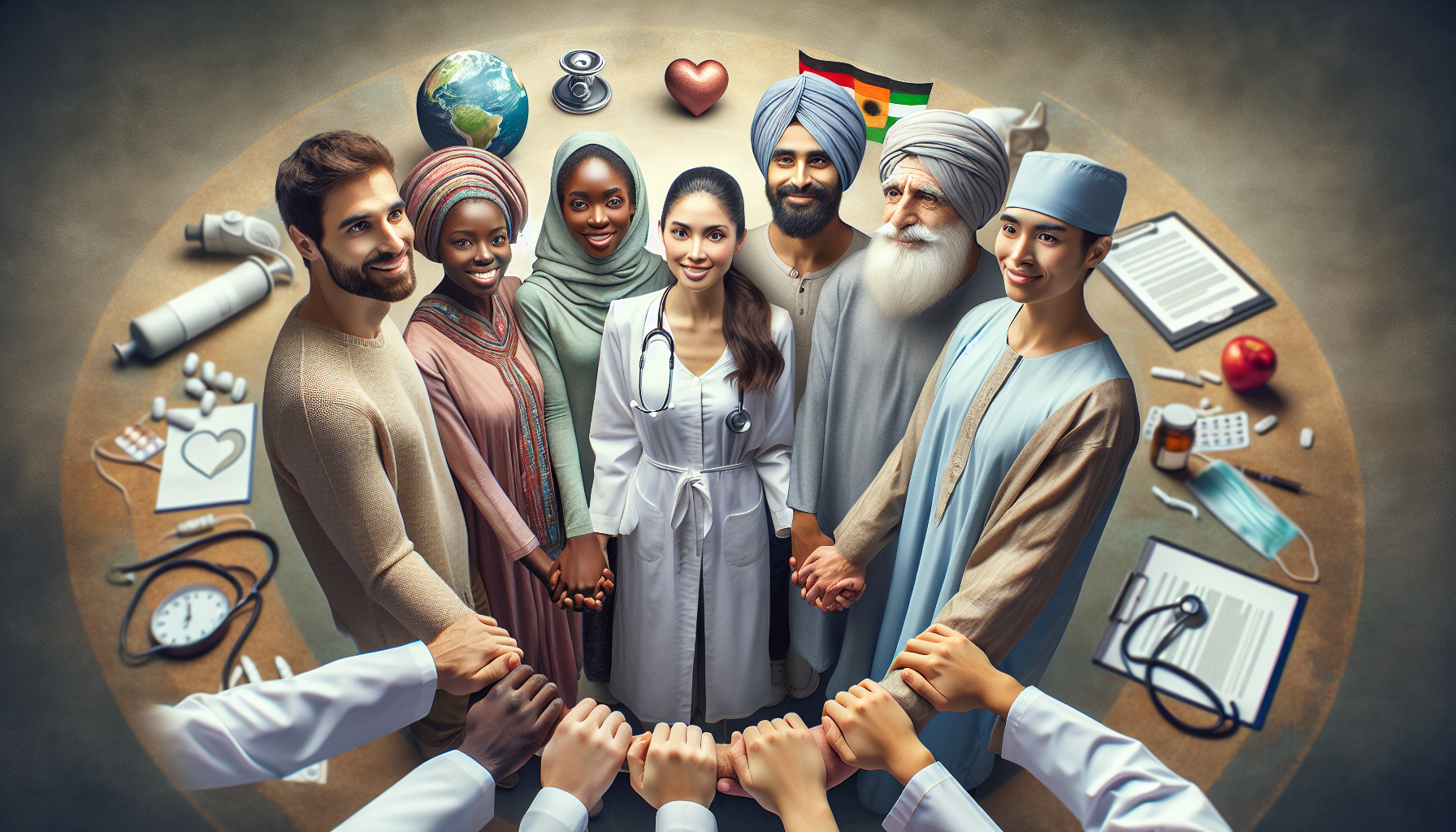 Diverse group of people holding hands in a circle